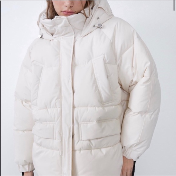 Zara oversized hooded ecru cream neutral puffer jacket Parka pocket size XS NWT - Picture 5 of 16